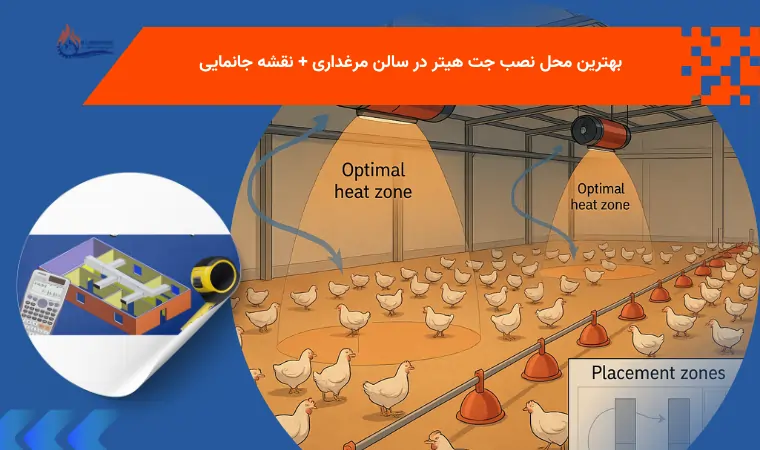 بهترین محل نصب جت هیتر در سالن مرغداری + نقشه جانمایی | نیرو تهویه دماوند